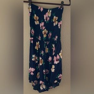 Be Cool Strapless Romper with open back Navy Floral  Medium
